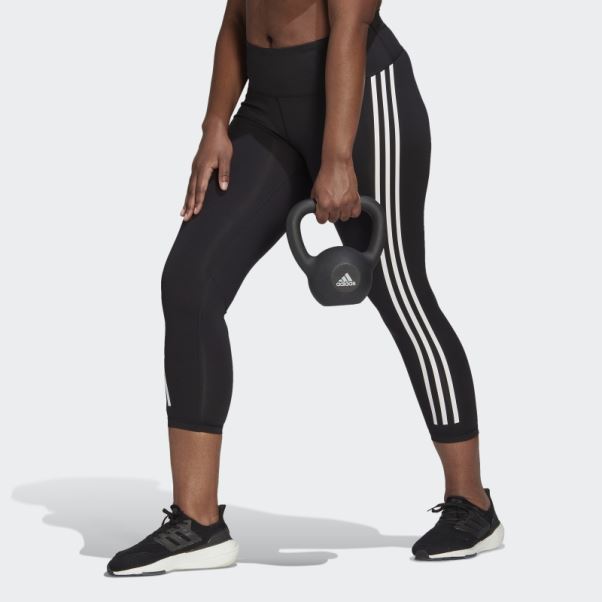 Legging Optime Trainicons Noir 3 Bandes 7/8 (grande Taille) Adidas