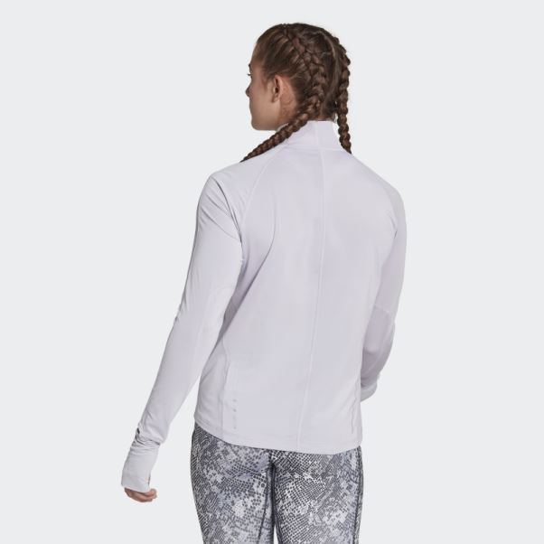 Adidas Haut à Manches Longues Demi-zip De Course Rapide Argent Aube Mode