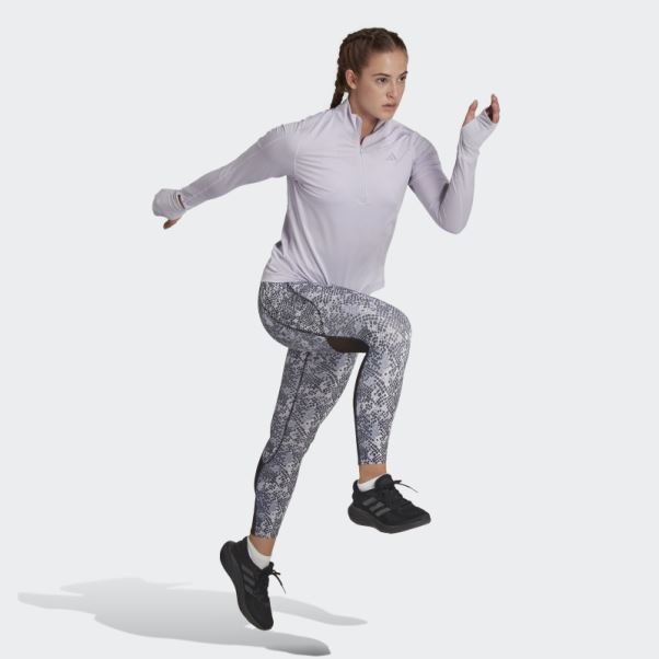 Adidas Haut à Manches Longues Demi-zip De Course Rapide Argent Aube Mode