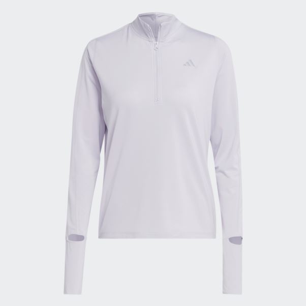 Adidas Haut à Manches Longues Demi-zip De Course Rapide Argent Aube Mode