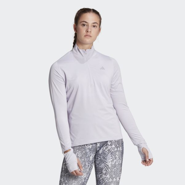 Adidas Haut à Manches Longues Demi-zip De Course Rapide Aube Argentée