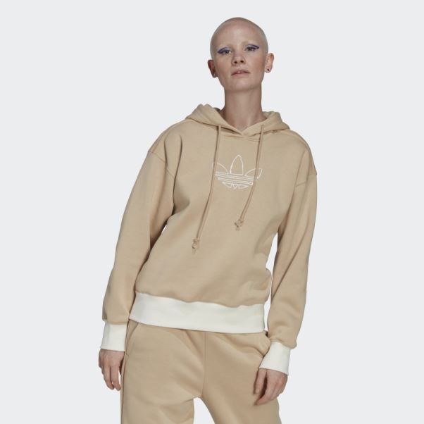Sweat à Capuche Adidas Trèfle Graphique Brodé Beige