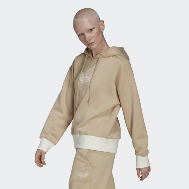 Sweat à Capuche Adidas Trèfle Graphique Brodé Beige