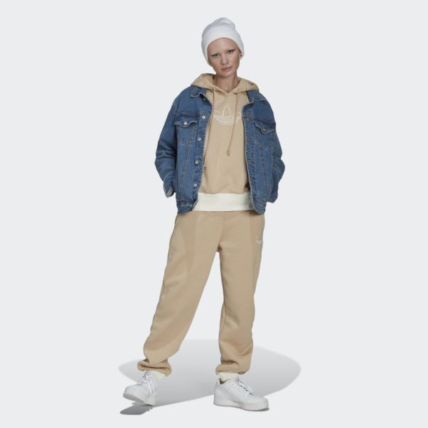 Sweat à Capuche Adidas Trèfle Graphique Brodé Beige