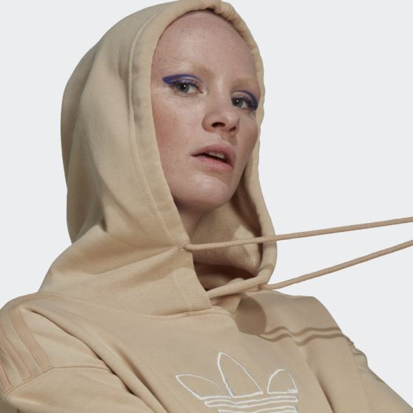 Sweat à Capuche Adidas Trèfle Graphique Brodé Beige
