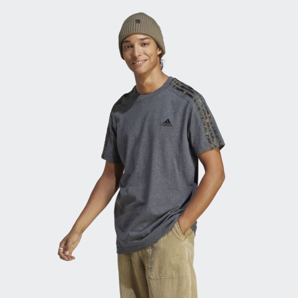 T-shirt à 3 Bandes En Jersey Adidas Essentials Gris Foncé Chiné