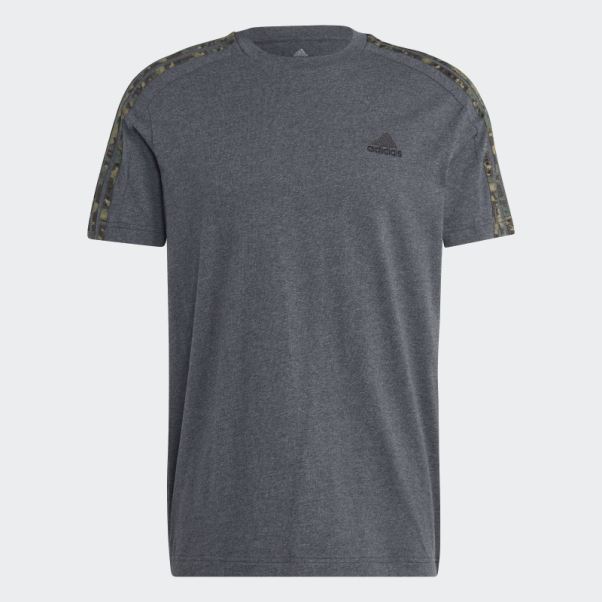 T-shirt à 3 Bandes En Jersey Adidas Essentials Gris Foncé Chiné