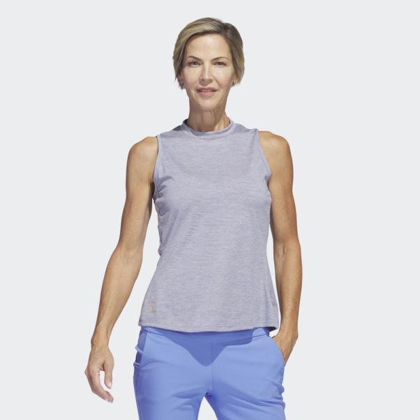 Polo De Golf Sans Manches à Col Montant Adidas Essentials Chiné Bleu