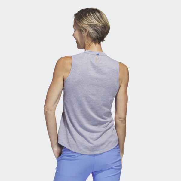 Polo De Golf Sans Manches à Col Montant Adidas Essentials Chiné Bleu