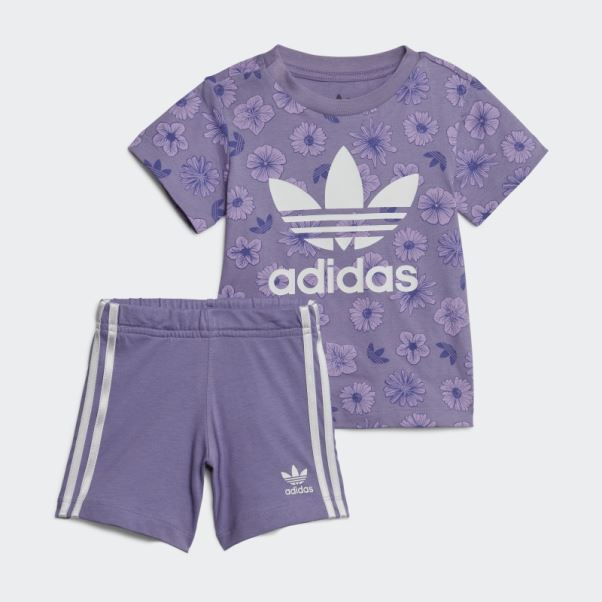 Adidas Ensemble T-shirt Et Short à Fleurs Lilas