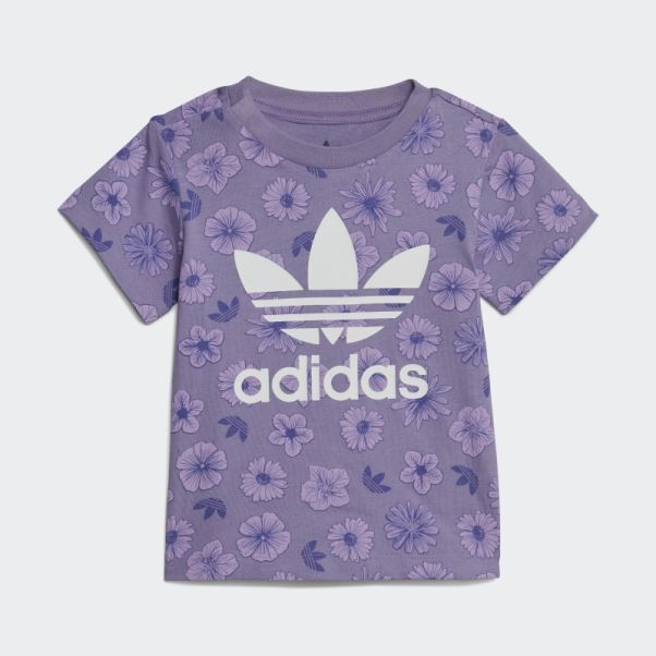 Adidas Ensemble T-shirt Et Short à Fleurs Lilas
