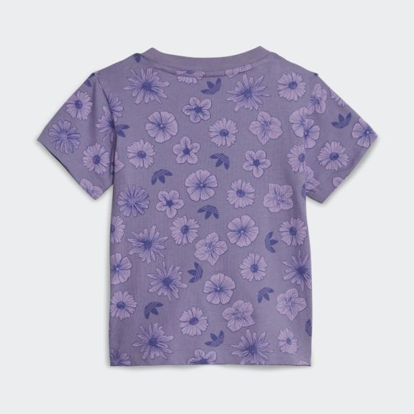 Adidas Ensemble T-shirt Et Short à Fleurs Lilas