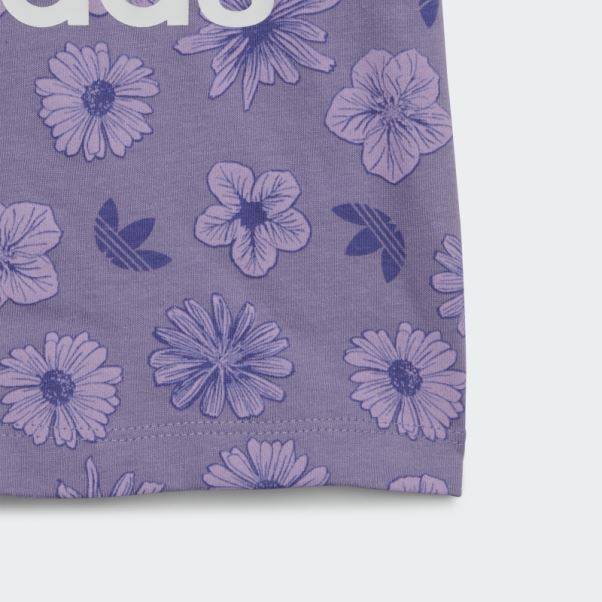 Adidas Ensemble T-shirt Et Short à Fleurs Lilas