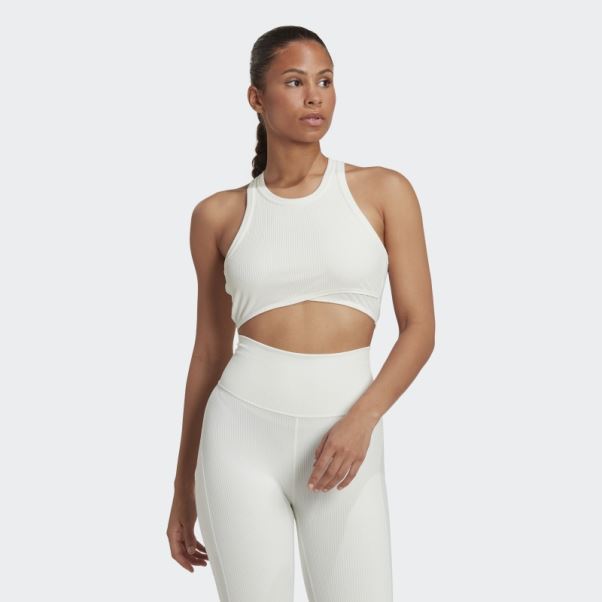 Yoga Studio Débardeur Côtelé Enveloppé Adidas Blanc