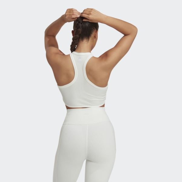 Yoga Studio Débardeur Côtelé Enveloppé Adidas Blanc