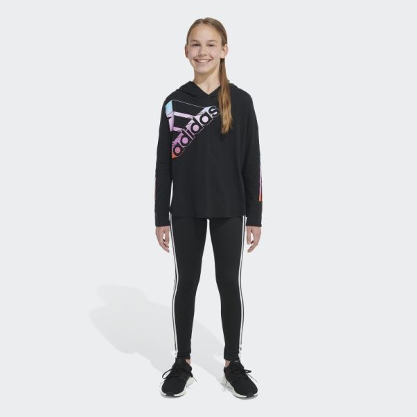 Adidas T-shirt Manches Longues Chiné Ourlet Arrondi Noir