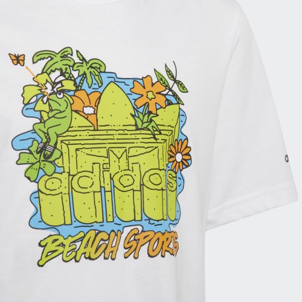 Adidas T-shirt Blanc Graphique Stoked Beach