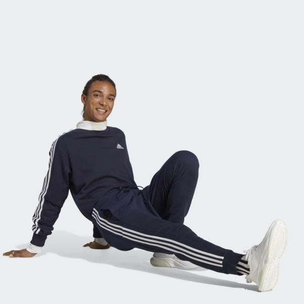 Adidas Essentials French Terry Tapered Cuff 3-stripes Pantalon Blanc élégant