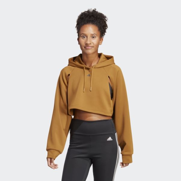 Sweat à Capuche Adidas Hiit Aeroready Crop Bronze