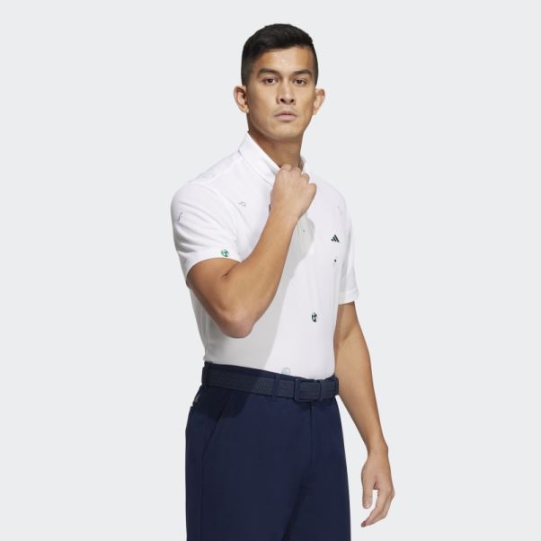 Polo Adidas Play Vert Monogramme Blanc