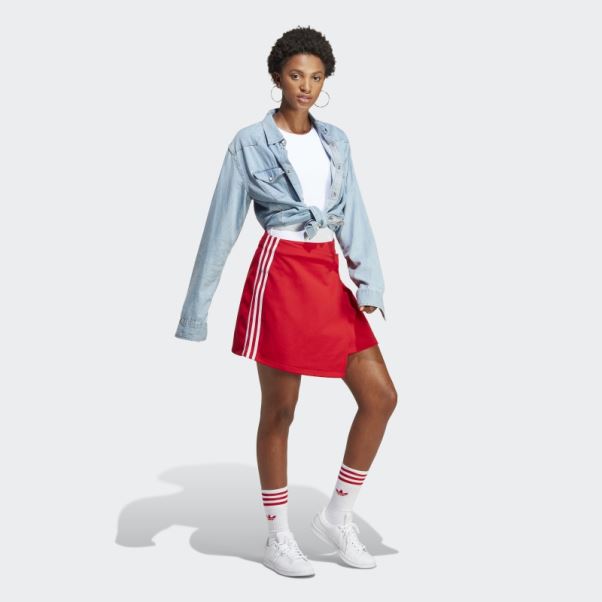 Jupe Courte Enveloppante Adidas Scarlet Adicolor Classics à 3 Bandes