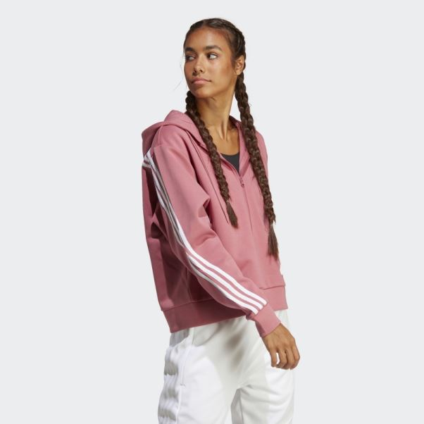 Adidas Future Icon 3-stripes Full-zip Sweat à Capuche Rose