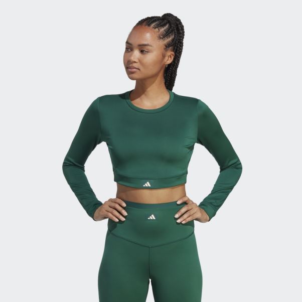 Club De Sport Haut à Manches Longues Crop Top Vert Adidas