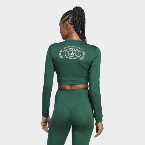 Club De Sport Haut à Manches Longues Crop Top Vert Adidas