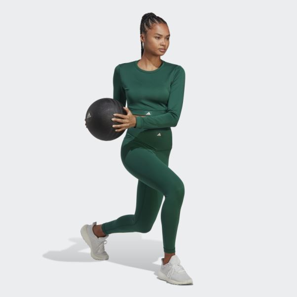 Club De Sport Haut à Manches Longues Crop Top Vert Adidas