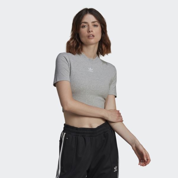T-shirt Court Côtelé Adidas Adicolor Essentials Gris Moyen