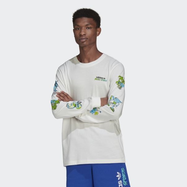 Adidas T-shirt Graphique Stoked Fish Manches Longues Blanc