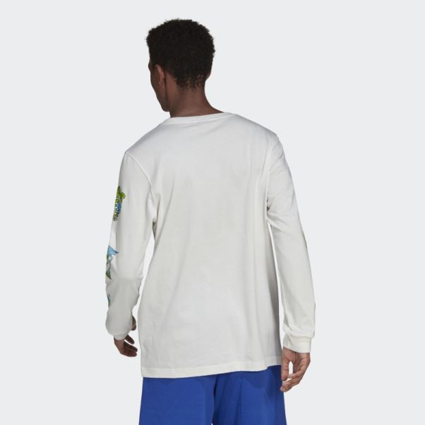 Adidas T-shirt Graphique Stoked Fish Manches Longues Blanc