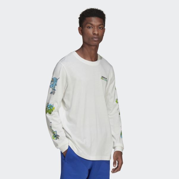 Adidas T-shirt Graphique Stoked Fish Manches Longues Blanc