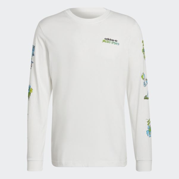 Adidas T-shirt Graphique Stoked Fish Manches Longues Blanc