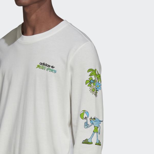Adidas T-shirt Graphique Stoked Fish Manches Longues Blanc