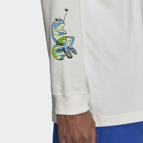 Adidas T-shirt Graphique Stoked Fish Manches Longues Blanc