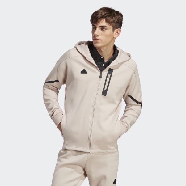 Sweat à Capuche Entièrement Zippé Conçu Pour Gameday Adidas Taupe