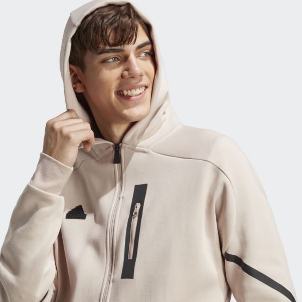 Sweat à Capuche Entièrement Zippé Conçu Pour Gameday Adidas Taupe