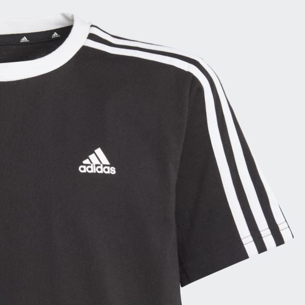 Adidas T-shirt Boyfriend Coupe Ample En Coton Noir à 3 Bandes Essentials