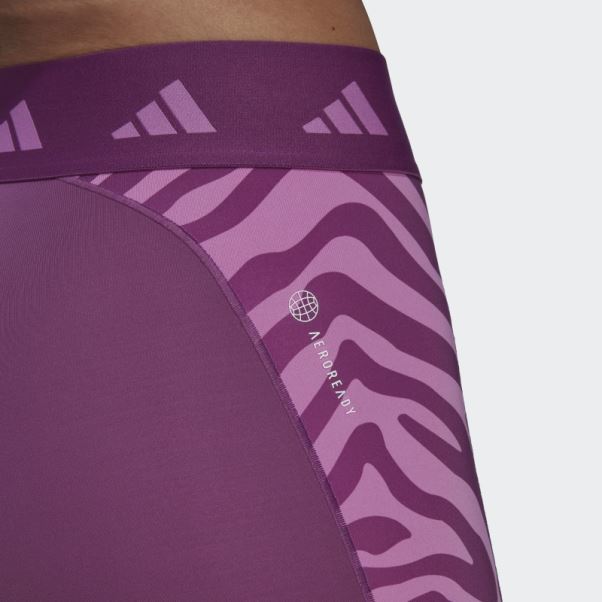 Leggings Courts Taille Haute Hyperglam Techfit Zebra Rich Mauve Adidas