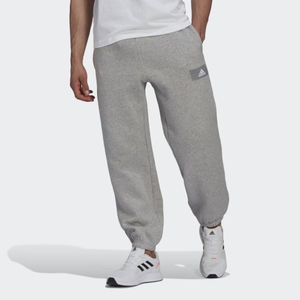 Pantalon De Survêtement Droit En Molleton De Coton Adidas Essentials Feelvivid Gris Moyen