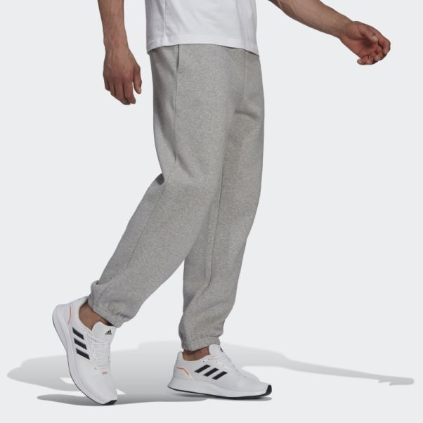 Pantalon De Survêtement Droit En Molleton De Coton Adidas Essentials Feelvivid Gris Moyen