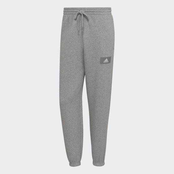 Pantalon De Survêtement Droit En Molleton De Coton Adidas Essentials Feelvivid Gris Moyen