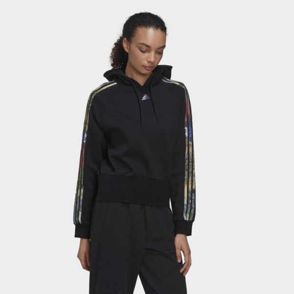 Sweat à Capuche Imprimé Allover Noir Adidas