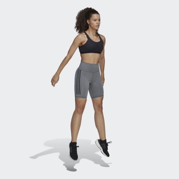 Adidas Leggings Gris Foncé Chiné Optime Trainicons 3-stripes Bike Short Leggings