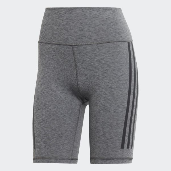 Adidas Leggings Gris Foncé Chiné Optime Trainicons 3-stripes Bike Short Leggings