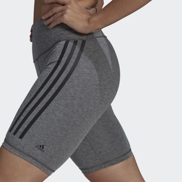 Adidas Leggings Gris Foncé Chiné Optime Trainicons 3-stripes Bike Short Leggings