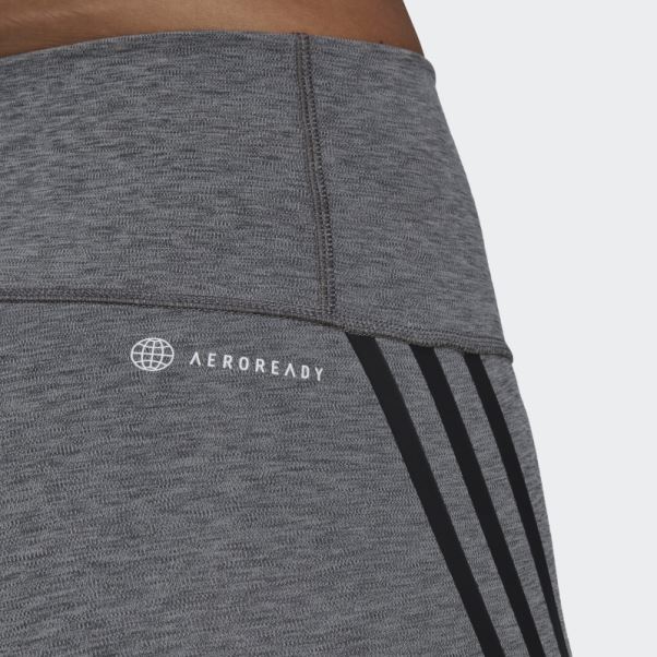 Adidas Leggings Gris Foncé Chiné Optime Trainicons 3-stripes Bike Short Leggings