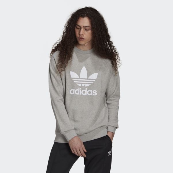 Sweat Adidas Adicolor Classics Trèfle Ras Du Cou Gris Moyen