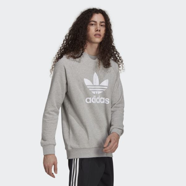 Sweat Adidas Adicolor Classics Trèfle Ras Du Cou Gris Moyen